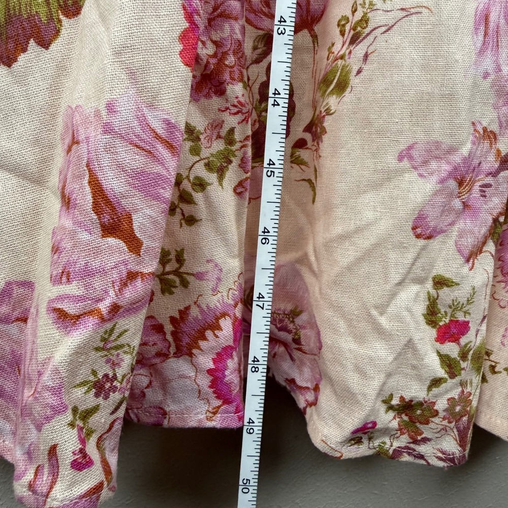 Avec Les Filles Pink Floral Linen Blend Puff Sleeve Midi Dress Size 12 - Picture 7 of 9